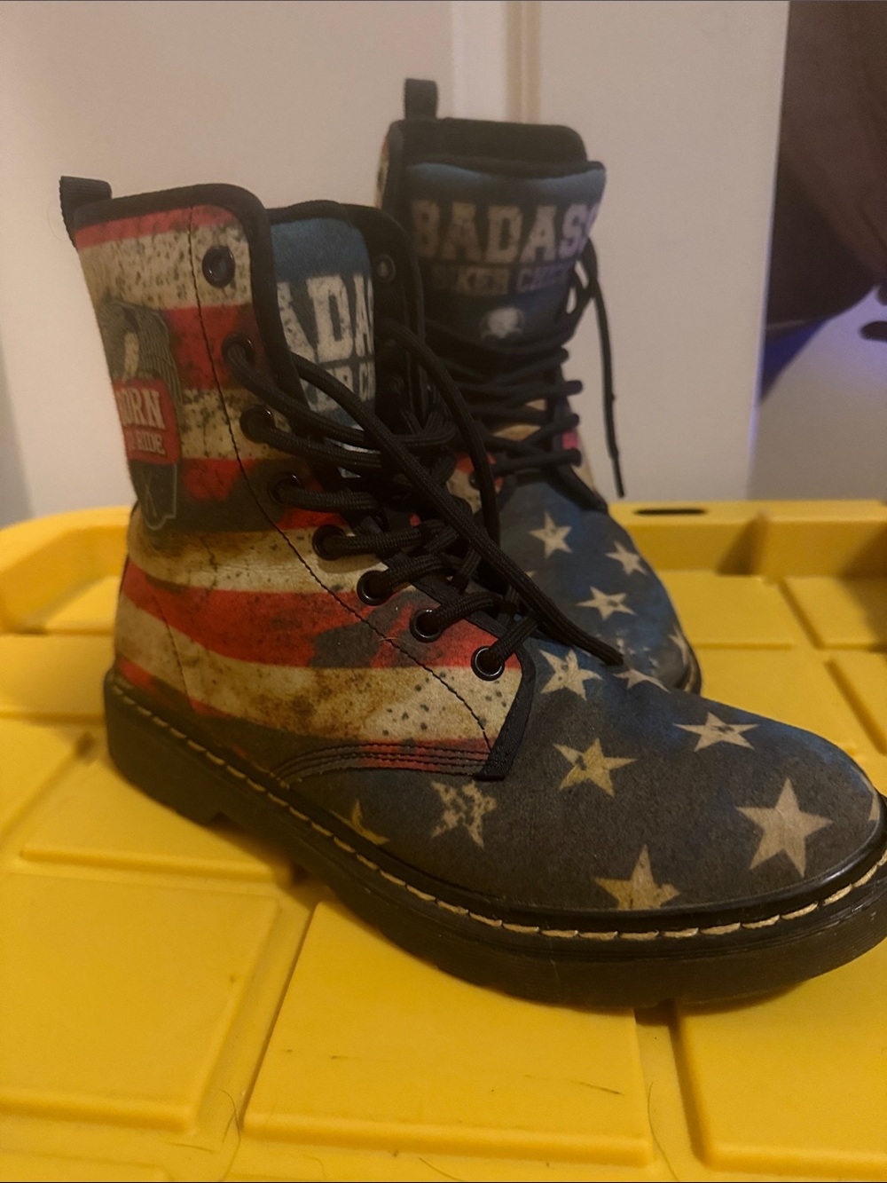 Lace-Up Patriotic Flag Boots in Blue & Red
